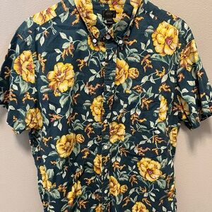 JCrew Men's Floral Shirt - Green and Yellow